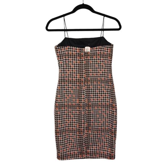 MISTYROSE Houndstooth Plaid Print Orange Black Cream Retro Sheath Dress L NWT - Picture 5 of 9